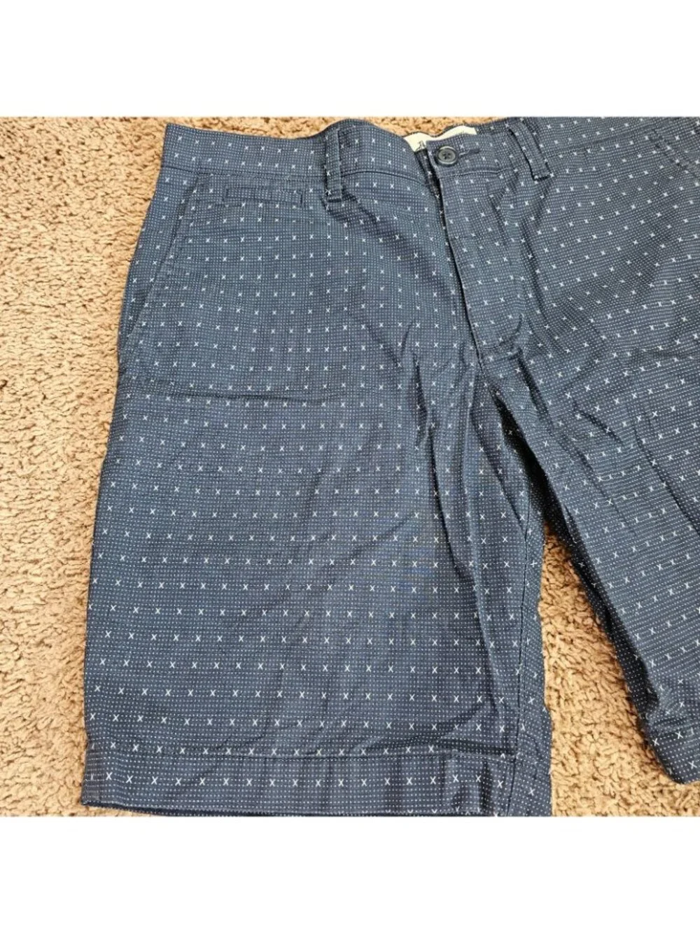 Penguin Chino Shorts Mens 32 Blue Geometric Micro Print Flat Front Casual Golf